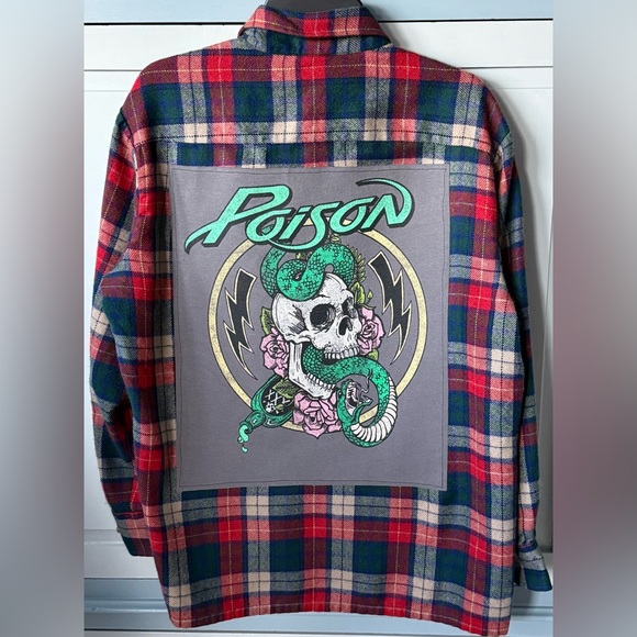 Hand Crafted Other - UpCycled POISON Band Tee On Vintage Tarleton Flannel Shirt Size L Custom OOAK